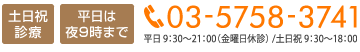 土日祝診療　平日は夜9時まで　TEL.03-5758-3741